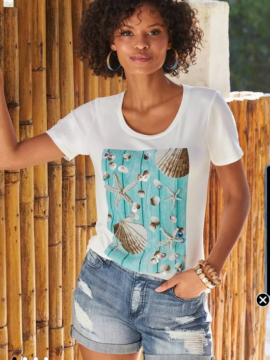 Boston Proper Tops - Boston Proper SeaLife Embellished T-Shirt